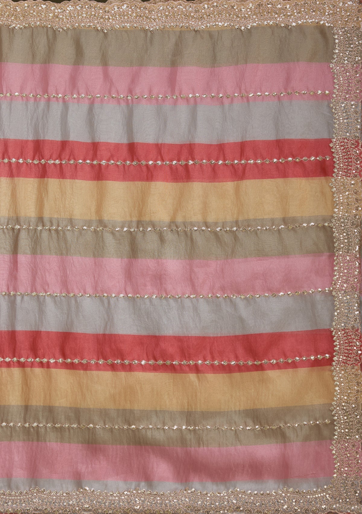 Yellow Sequins Organza Saree