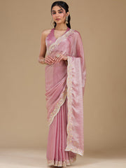 Onion Pink Zariwork (Gold) Tissue Saree