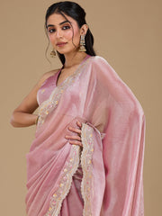 Onion Pink Zariwork (Gold) Tissue Saree
