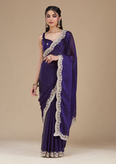 Purple Zariwork (Gold) Tissue Saree