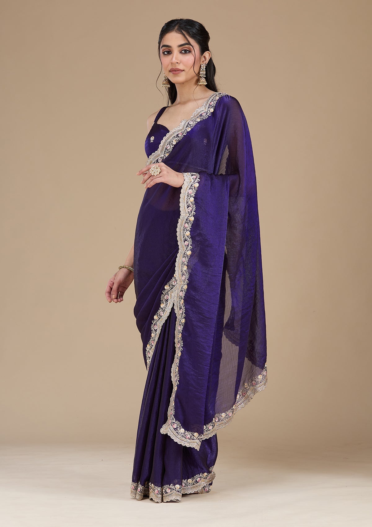 Purple Zariwork (Gold) Tissue Saree