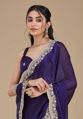 Purple Zariwork (Gold) Tissue Saree