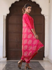 Pink Solid Straight Kurta With Gotta Work On Palazzo & Printed Dupatta