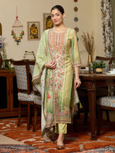 Pista Green Printed Crepe Readymade Salwar Suit