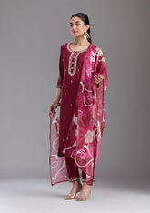 Maroon Cutdana Chanderi Readymade Salwar Suit