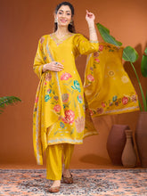 Mustard Yellow Threadwork Soft Raw Silk Readymade Salwar Suit
