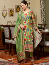 Green Stonework Soft Raw Silk Readymade Salwar Suit