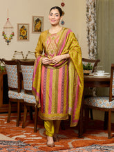 Mehandi Green Cutdana Satin Readymade Salwar Suit