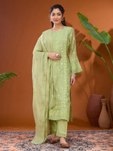Pista Green Threadwork Chanderi Readymade Salwar Suit