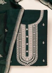 Bottle Green Zariwork Art Silk Unstitched Salwar Suit
