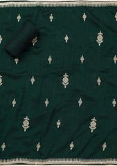 Bottle Green Zariwork Art Silk Unstitched Salwar Suit