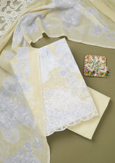 Lemon Yellow Threadwork Cotton Unstitched Salwar Suit