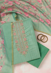 Sea Green Zariwork (Gold) Linen Unstitched Salwar Suit