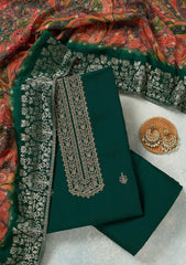 Bottle Green Threadwork Dola Silk Unstitched Salwar Suit