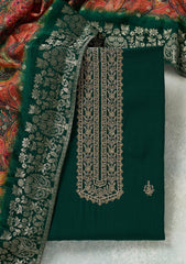 Bottle Green Threadwork Dola Silk Unstitched Salwar Suit