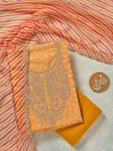 Mustard Zariwork Organza Unstitched Salwar Suit