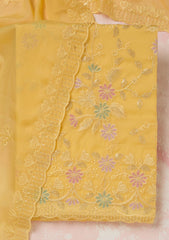 Yellow Thread Embroidery Semi Crepe Unstitched Salwar Suit