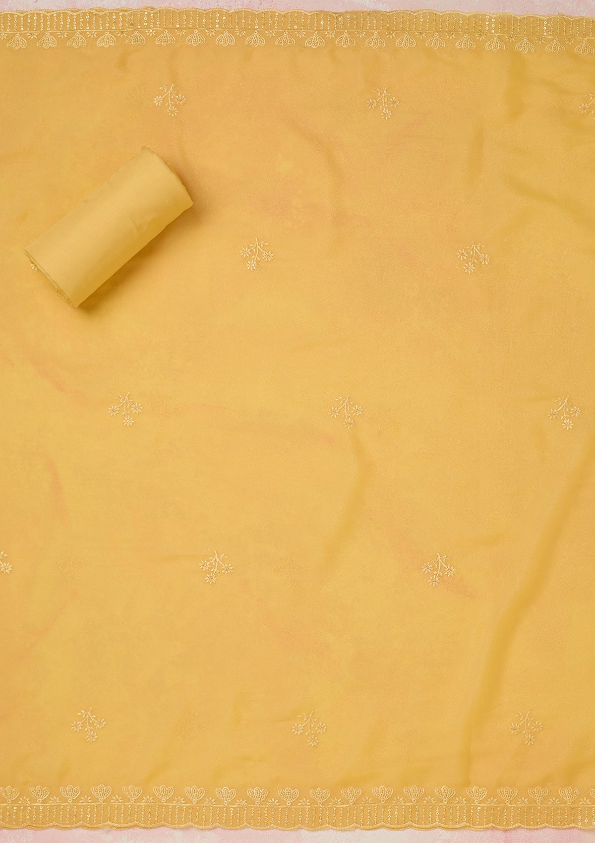 Yellow Thread Embroidery Semi Crepe Unstitched Salwar Suit