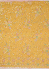 Yellow Thread Embroidery Semi Crepe Unstitched Salwar Suit