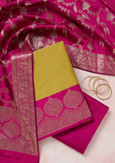 Mehendi Zariwork (Gold) Banarasi Unstitched Salwar Suit