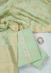 Pista Green Zariwork (Gold) Chanderi Unstitched Salwar Suit