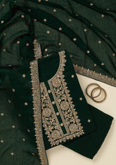 Bottle Green Threadwork Georgette Unstitched Salwar Suit