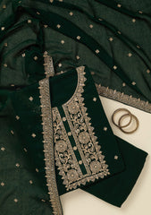 Bottle Green Threadwork Georgette Unstitched Salwar Suit