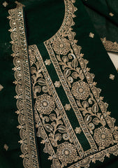 Bottle Green Threadwork Georgette Unstitched Salwar Suit