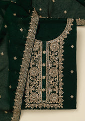 Bottle Green Threadwork Georgette Unstitched Salwar Suit