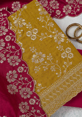 Mustard Zariwork (Gold) Soft Raw Silk Unstitched Salwar Suit
