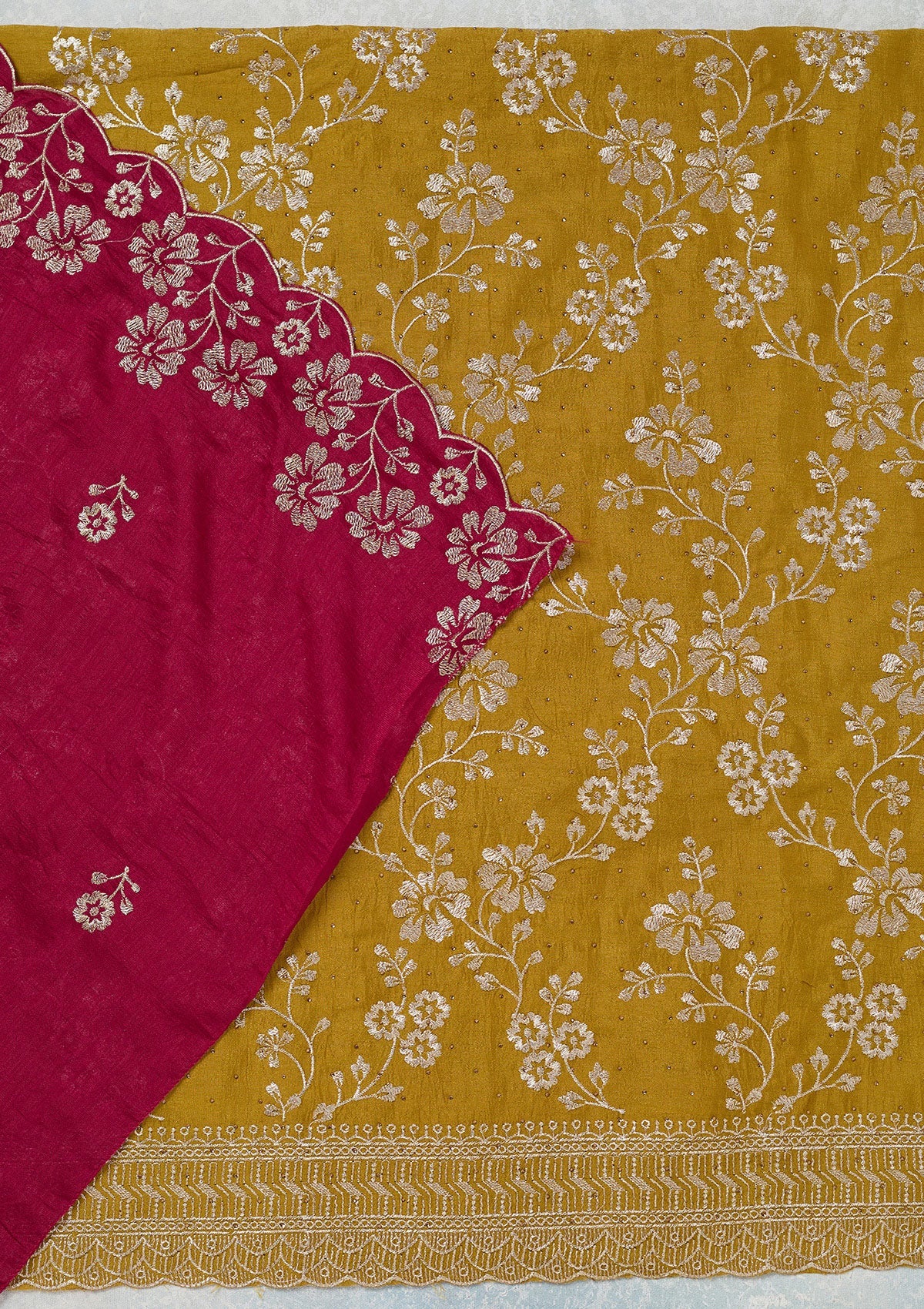 Mustard Zariwork (Gold) Soft Raw Silk Unstitched Salwar Suit