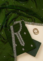 Green Zardozi (Gold) Semi Crepe Unstitched Salwar Suit
