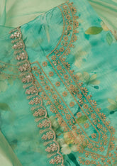 Leaf Green Zariwork (Gold) Organza Unstitched Salwar Suit