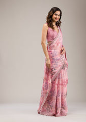 Baby Pink Stonework Satin Saree