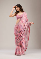 Baby Pink Stonework Satin Saree