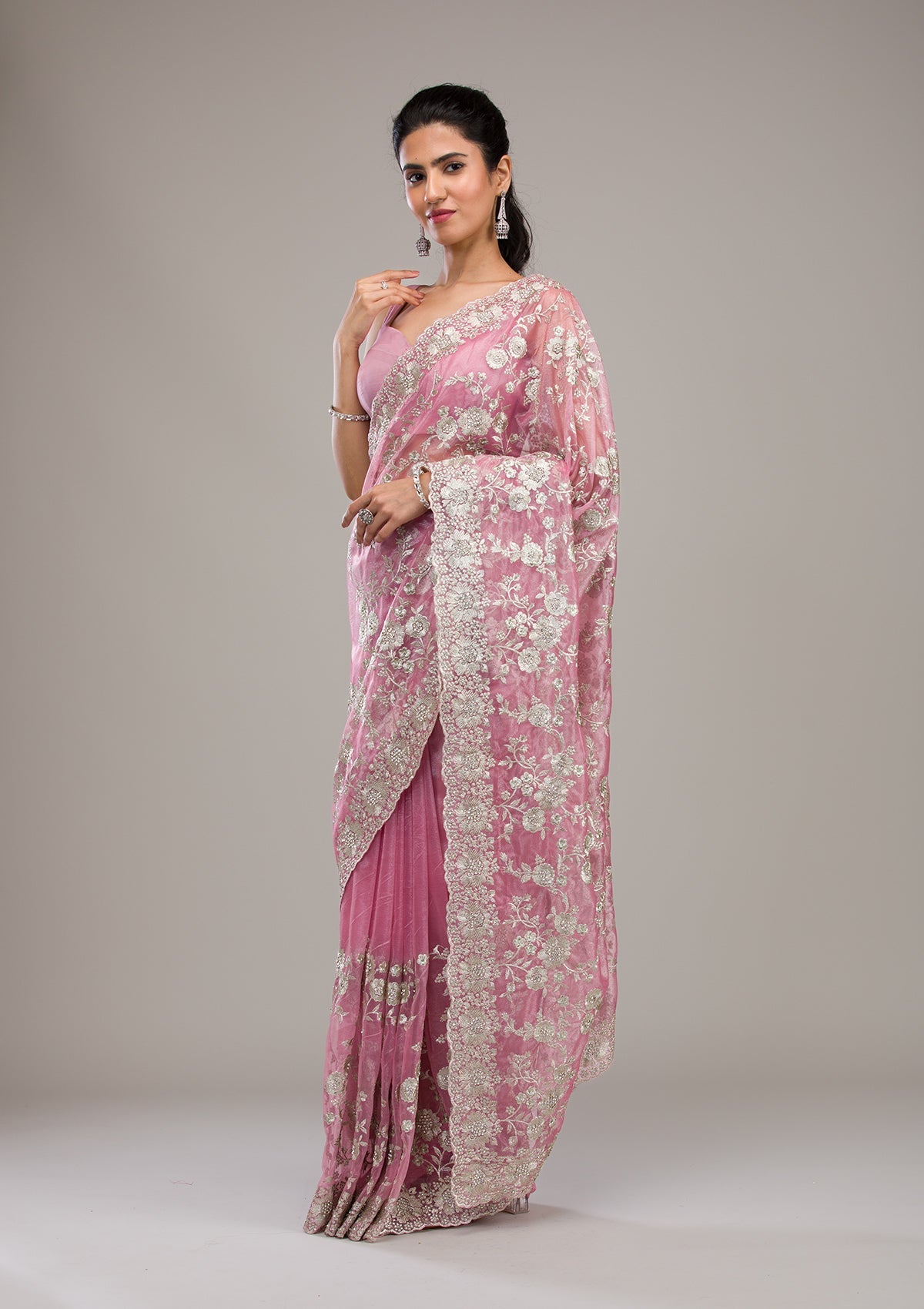 Baby Pink Zariwork Tissue Saree