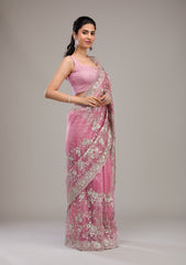 Baby Pink Zariwork Tissue Saree