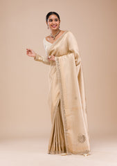 Beige Mirrorwork Silk Saree