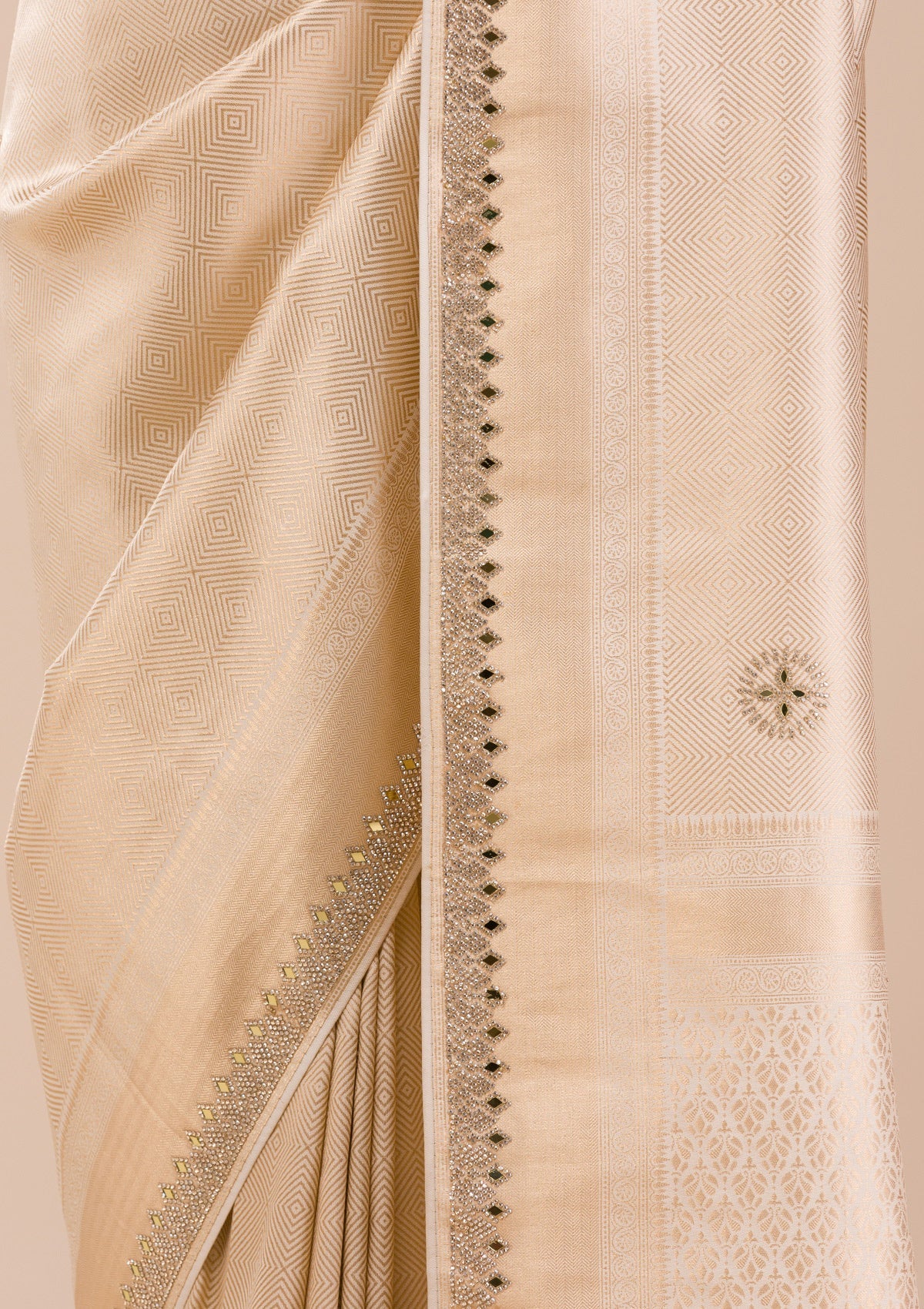 Beige Mirrorwork Silk Saree