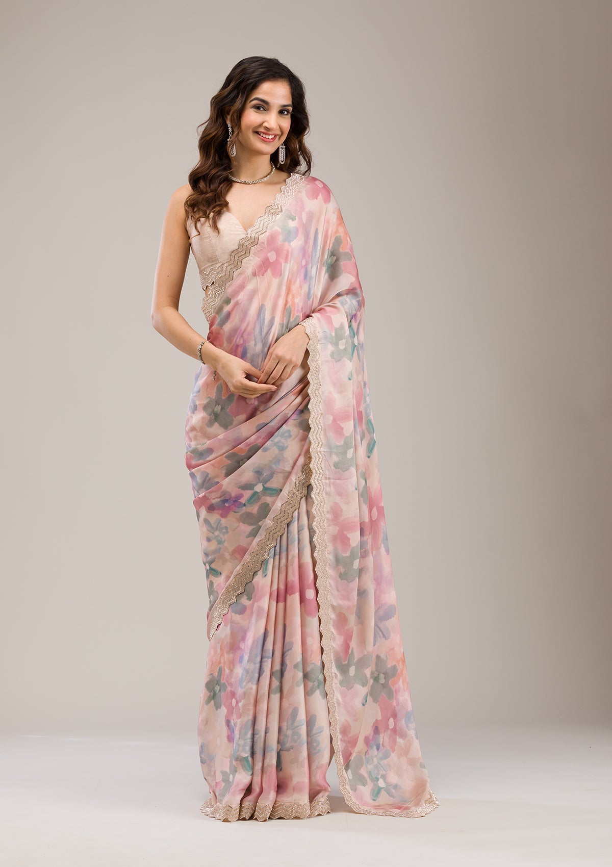 Beige Stonework Georgette Saree