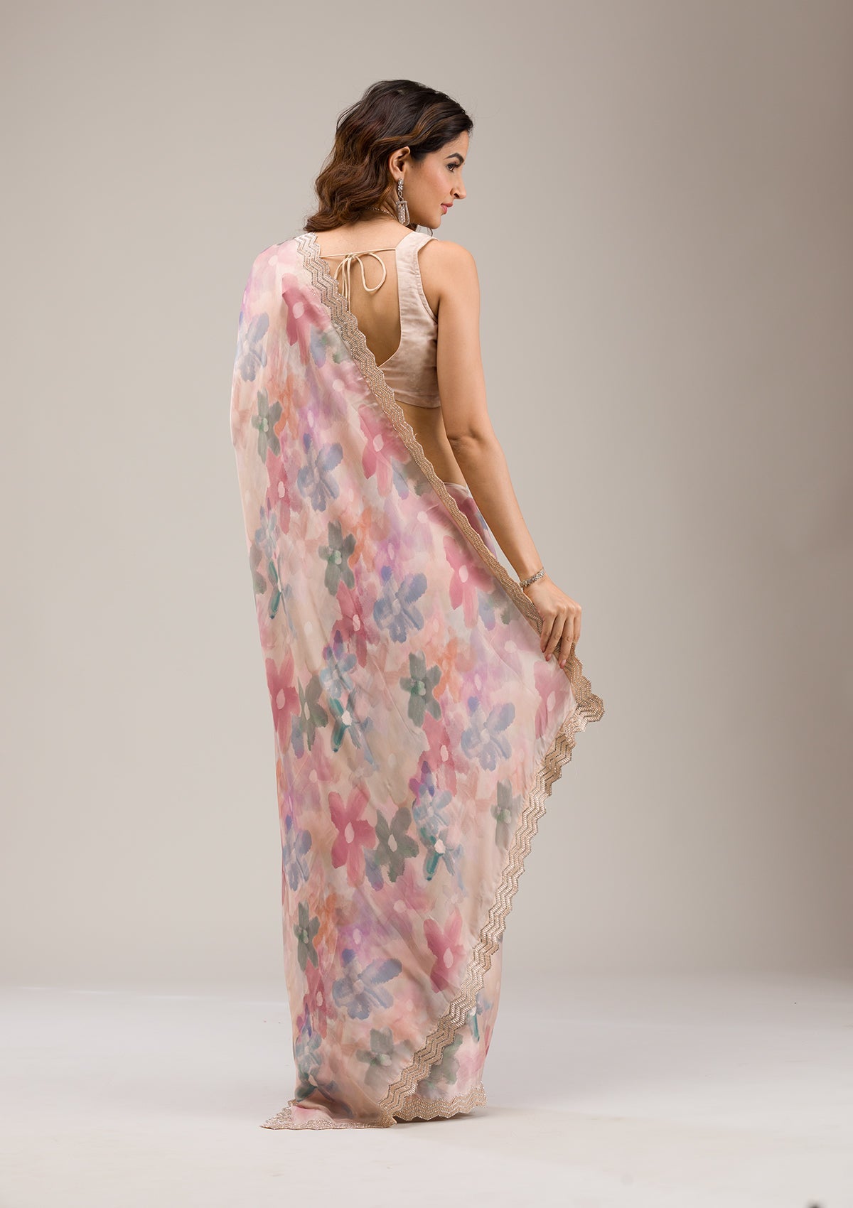 Beige Stonework Georgette Saree