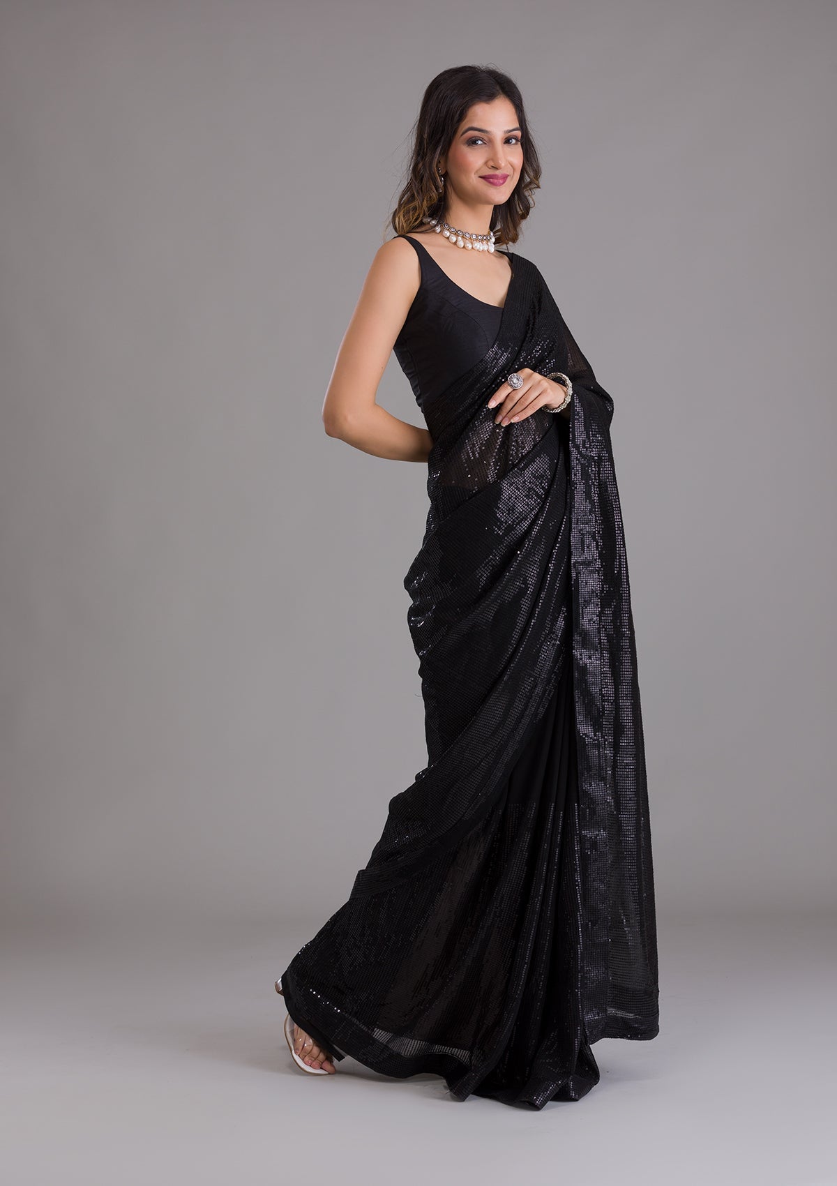 Black Sequins Georgette Designer Saree