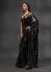 Black Sequins Georgette Saree