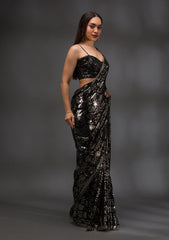 Black Sequins Georgette Saree