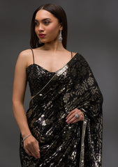 Black Sequins Georgette Saree