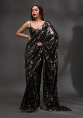 Black Sequins Georgette Saree