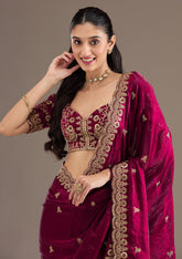 Dark Maroon Zariwork Tissue Saree