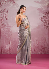 Grey Mirrorwork Tissue Saree