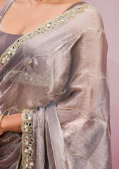 Grey Mirrorwork Tissue Saree
