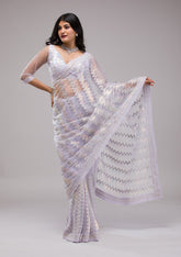 Lavender Sequins Net Saree